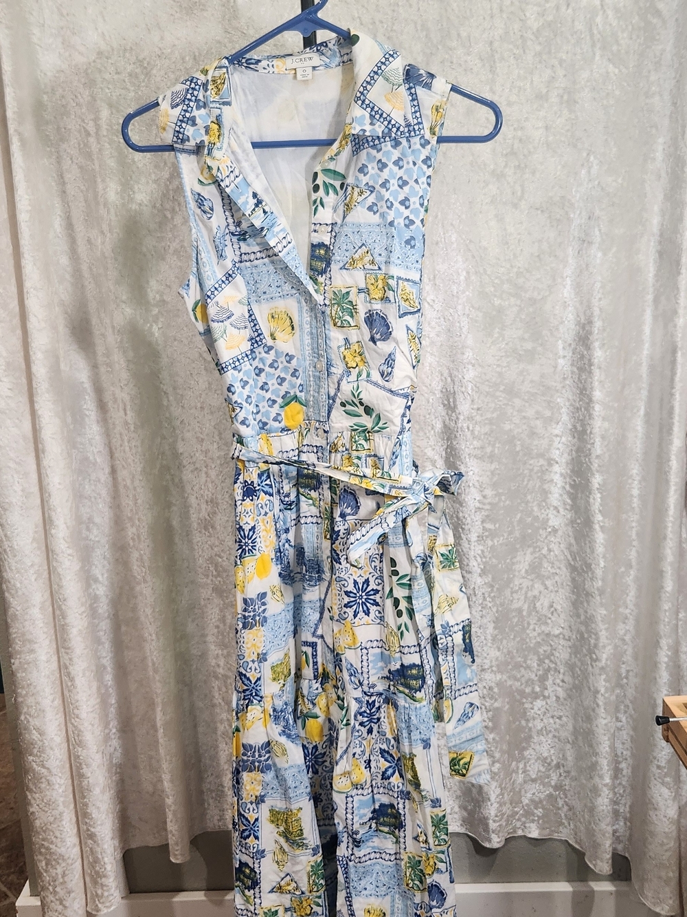 J. Crew Sz O sleeveless Lemon midi shirt dress In Blue And Yellow
